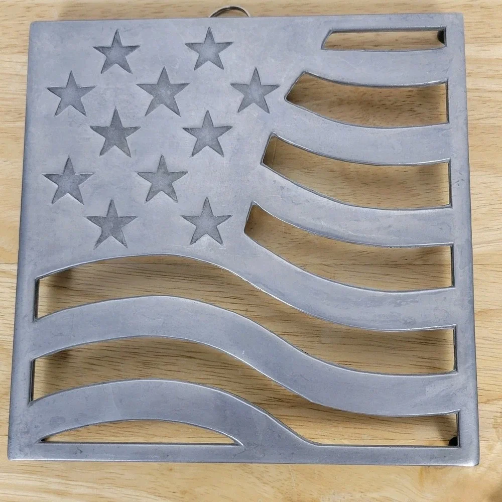Vintage Copco American Flag Cast Aluminum Trivet 7x7 Mid Century‎ Modern USA 70s